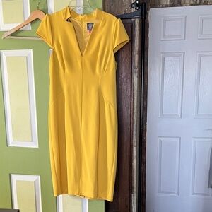 Vince Camuto Canary Yellow Cap-Sleeve Midi Dress